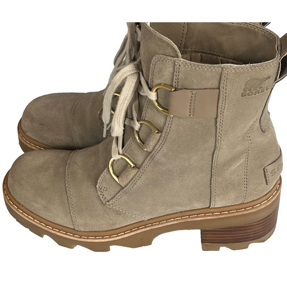 Sorel Joan Boots Women's Size 10 Tan Leather Suede Combat Waterproof Now Lace - Picture 5 of 14
